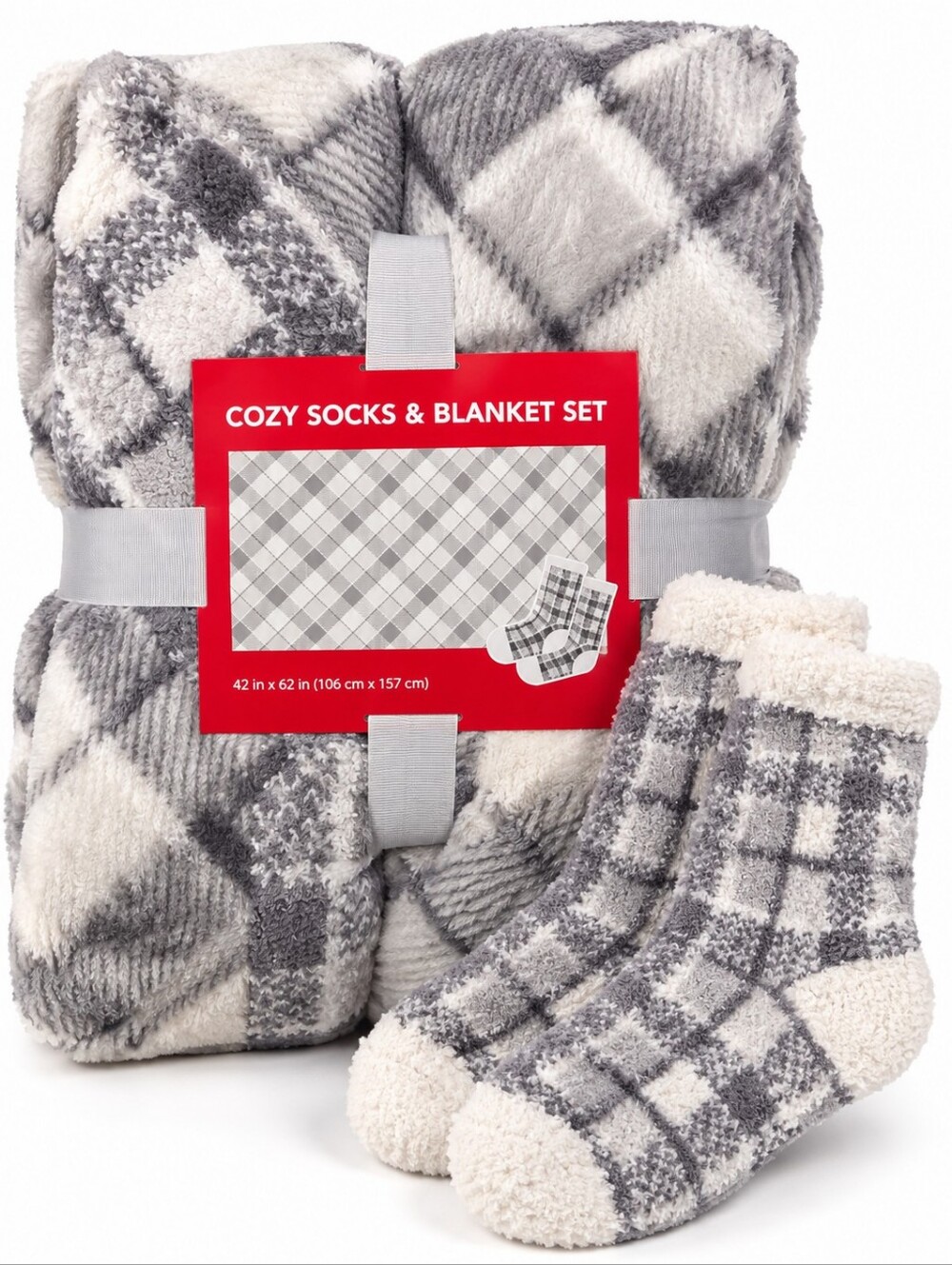 Jo-Ann Cozy Socks & Throw Blanket Set Gray Plaid NWT Cozycore